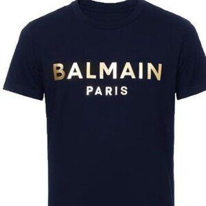 Metallic God Lettering Logo Graphic Navy Blue Cotton T-shirt